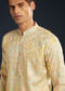 Cream Silk Mens Kurta Set with Thread Embroidery