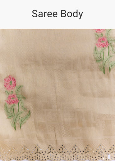 Cream Silk Saree With Floral Motifs And Gota Work
