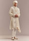 Cream Silk Sherwani For Groom With Floral And Vine Embroidery