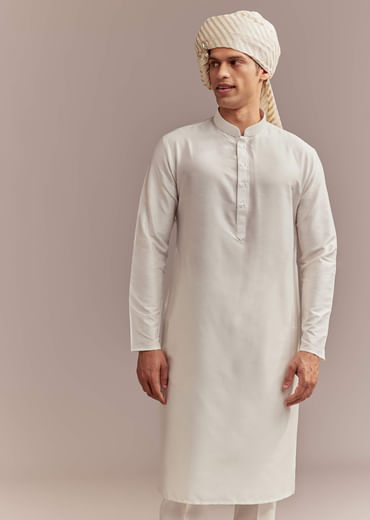 Cream Silk Sherwani For Groom With Floral And Vine Embroidery