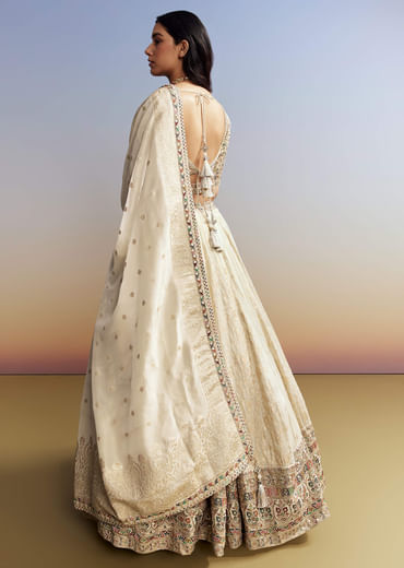 Cream Tissue Embroidered Bridesmaid Lehenga