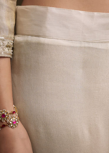 Cream Tissue Palazzo Suit With Heavy Hand Embroidery