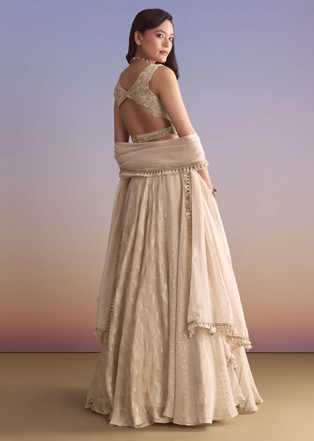 Cream Tissue Silk Bridesmaid Lehenga With Zardosi Embroidery