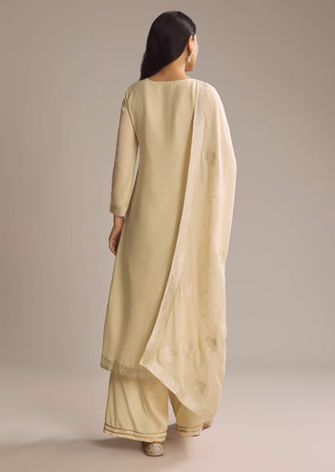 Cream White Banarasi Georgette Palazzo Suit