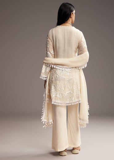 Cream White Organza Kurta Set With Resham Work