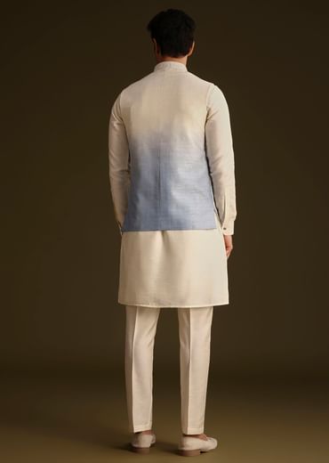 Cream And Blue Silk Jacket Set