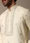 Cream Embroidered Linen Kurta Salwar For Men