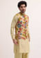 Cream Embroidered Silk Kurta Jacket Set For Men