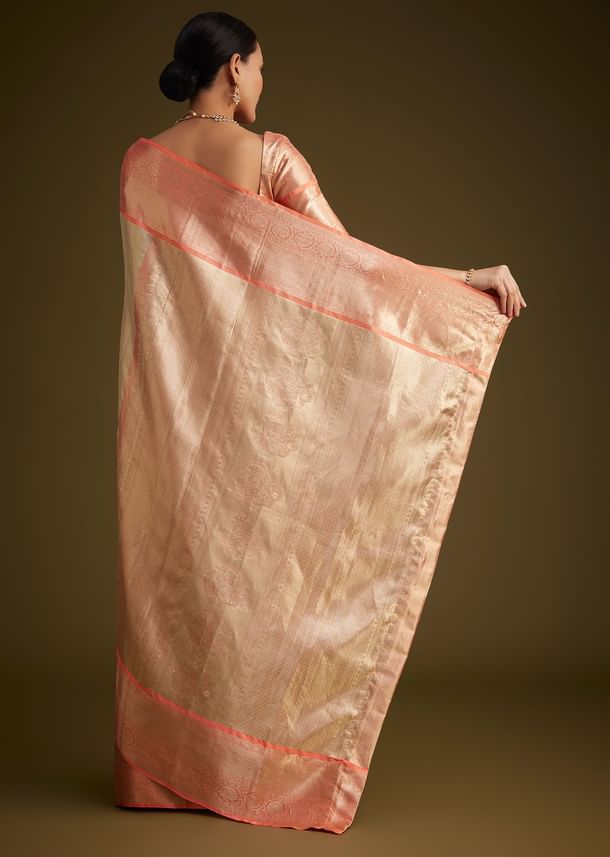 Cream Kanjivaram Silk Saree With Contrast Border And Pallu