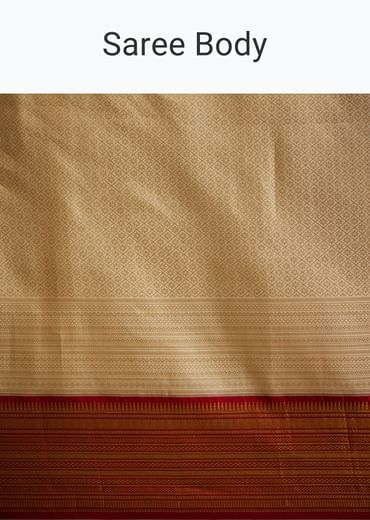 Beige Kanjivaram Silk Saree With Contrast Border