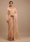 Cream Saree In Dola Silk With Multi Colored Woven Diagonal Stripes And Floral Border