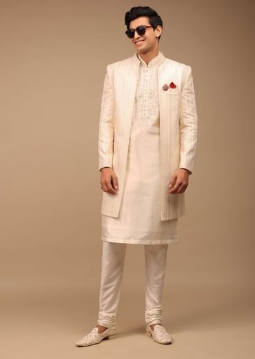 Cream Sherwani With Detailed Resham Work
