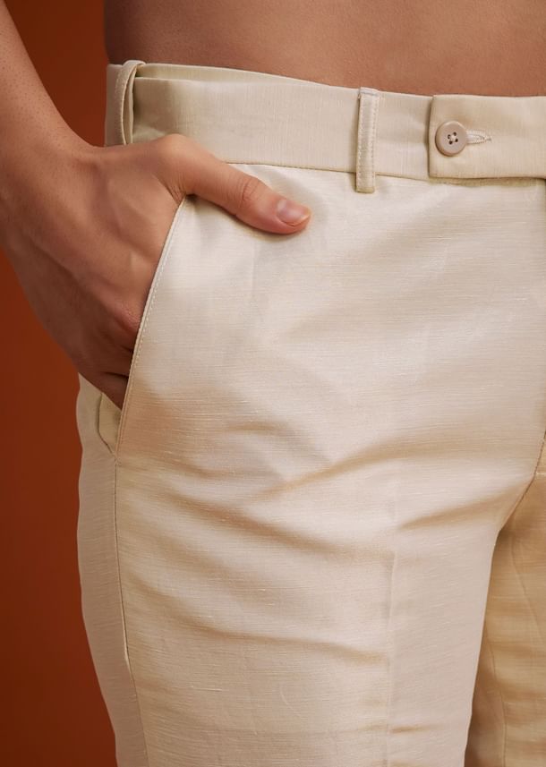 Cream Silk Jodhpuri Set With Floral Embroidery And Sequin Butti Work