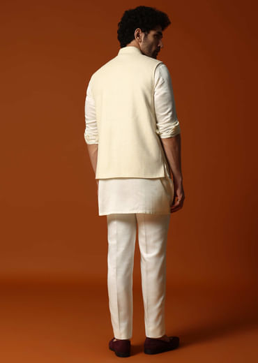 Cream Silk Kurta Jacket Set For men