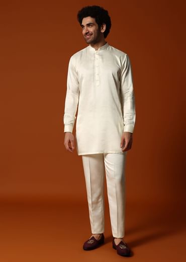 Cream Silk Kurta Jacket Set For men