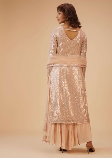 Salmon Pink Palazzo Suit In Sequins