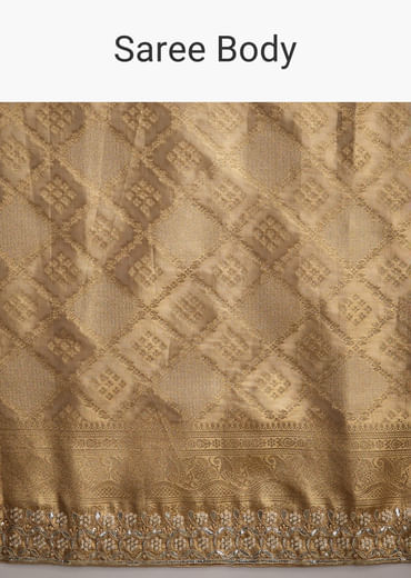 Cream Tissue Brocade Saree With Gotapatti And Moti Embroidery
