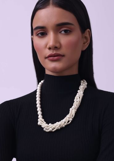 Cream White Long Mala Embellished with Mother Of Pearls