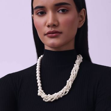 Cream White Long Mala Embellished with Mother Of Pearls