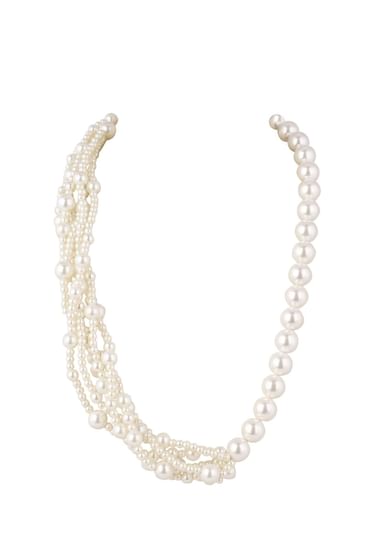 Cream White Long Mala Embellished with Mother Of Pearls