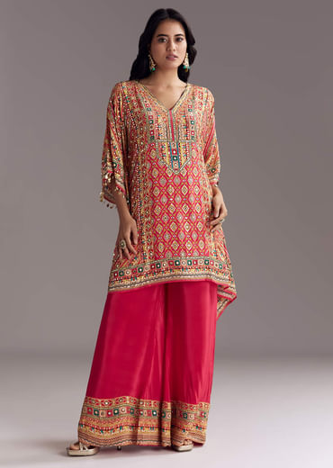Crimson Red Printed Kaftaan Set
