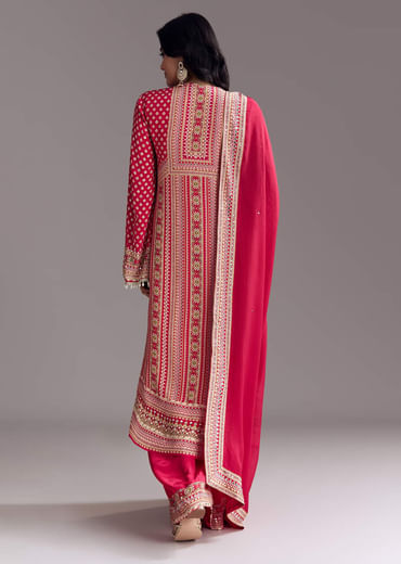 Crimson Red Printed Kurta Palazzo Set