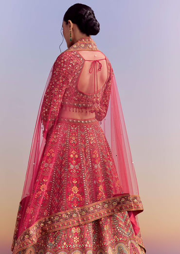 Crimson Red Crepe Printed Bridesmaid Lehenga With Embroidery
