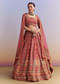 Crimson Red Crepe Printed Bridesmaid Lehenga With Embroidery