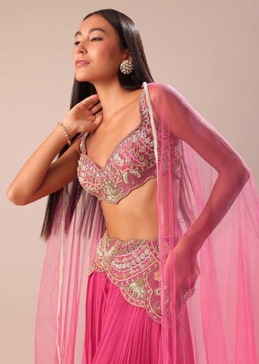 Crimson Red Palazzo With Embroidered Blouse And Cape