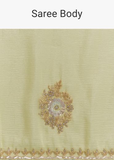 Lemon Yellow Crushed Tissue Saree With Embroidered Scallop Border