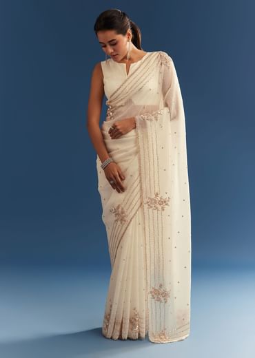 Crushed Tissue Saree With Cutdana And Sequins Embroidery