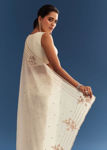 Crushed Tissue Saree With Cutdana And Sequins Embroidery