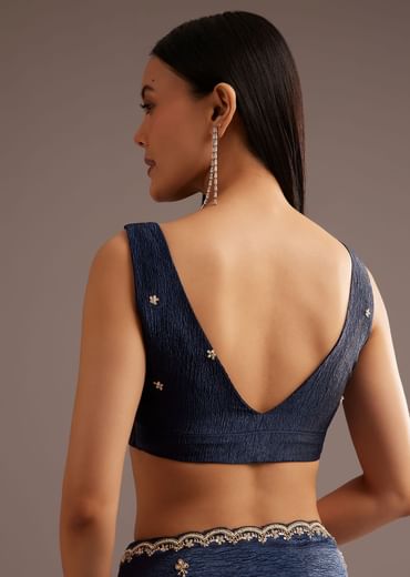 Blue Tissue Saree With Cutdana Scallop Border