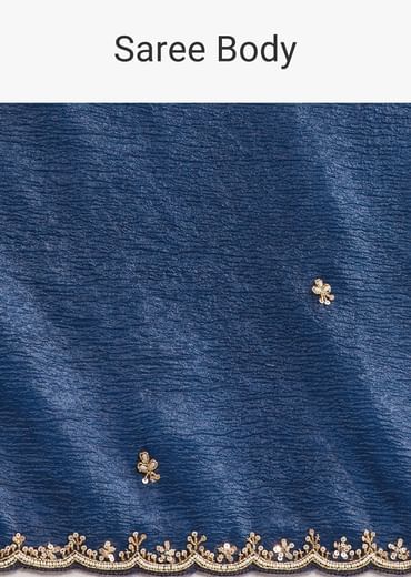 Blue Tissue Saree With Cutdana Scallop Border
