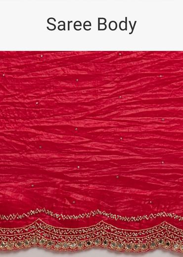 Red Crushed Tissue Silk Saree With Cutdana Scallop Border