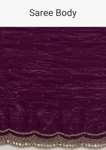 Wine Crushed Tissue Silk  Cutdana Scallop Bordered Saree