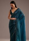 Blue Crushed Tissue Silk Saree With Cutdana Scallop Border