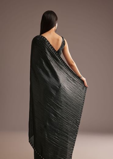 Crushed Tissue Silk Saree With Cutdana Scallop Border