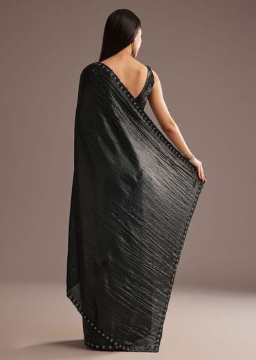 Crushed Tissue Silk Saree With Cutdana Scallop Border
