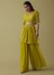 Cyber Yellow Palazzo Top Set In Georgette With Sequins Work