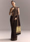 Dark Blue Linen Saree With Authentic Ajrakh Print And Golden Pallu