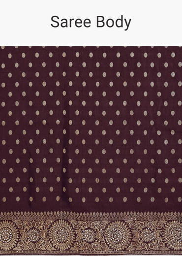 Dark Brown Dola Silk Saree With Floral And Butti Work