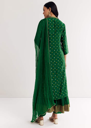 Dark Green Bandhani Kurta Set With Dupatta
