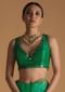 Dark Green Blouse In Raw Silk With Mirror Work And Open Back With Tassel Dori Tie Ups