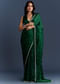Dark Green Chinon Embroidered Saree With Intricate Hand Embroidery