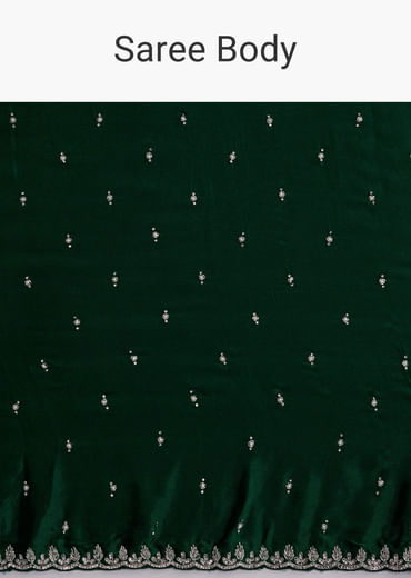 Dark Green Chinon Embroidered Saree With Intricate Hand Embroidery