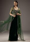 Dark Green Velvet Crop Top Skirt With Heavy Embroidery