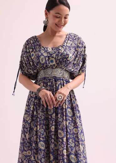 Dark Blue Floral Embroidered Jumpsuit