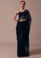 Dark Blue Organza Embroidered Saree With Unstitched Blouse