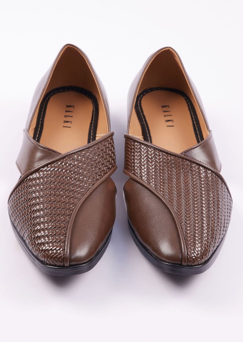 Dark Brown Woven Juttis For Men